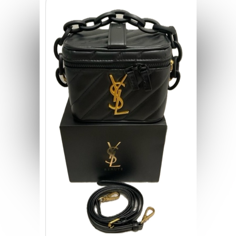 YSL Black Quilted Crossbody Bag with Gold Logo , crossbody strap, GWP . - Picture 1 of 11